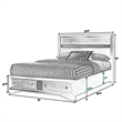 Regi King Size Bed- 2 Storage Drawers- Silver Striped Headboard- Black Wood