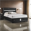 Regi King Size Bed- 2 Storage Drawers- Silver Striped Headboard- Black Wood