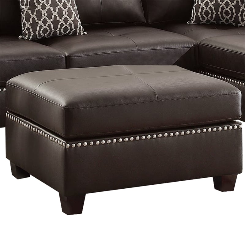 Plushed Bonded Leather 3 Pieces Sectional Set In Brown