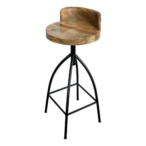 Pia 32-35 Extra Tall Adjustable Barstool- Set of 2-Natural Brown Mango Wood Seat