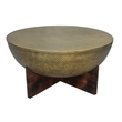 Arden Coffee Table - Round Hammered Metal Top - Mango Wood Base- Antique Brass
