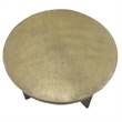 Arden Coffee Table - Round Hammered Metal Top - Mango Wood Base- Antique Brass