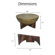 Arden Coffee Table - Round Hammered Metal Top - Mango Wood Base- Antique Brass