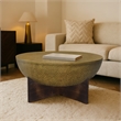 Arden Coffee Table - Round Hammered Metal Top - Mango Wood Base- Antique Brass