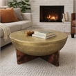 Arden Coffee Table - Round Hammered Metal Top - Mango Wood Base- Antique Brass