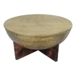Arden Coffee Table - Round Hammered Metal Top - Mango Wood Base- Antique Brass