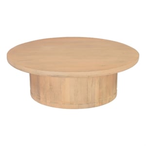Bela Coffee Table - 47 Inch Round Top-Handcrafted Beige Mango Wood Pedestal Base