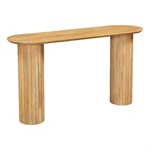 Cleo 54&quot Sofa Console Table-Rounded Corners-Ribbed Legs-Oak Finish Mango Wood