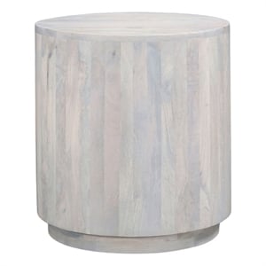 Febe Side End Accent Table-20&quot Round Top-Cylindrical Plinth Base-Oak Mango Wood
