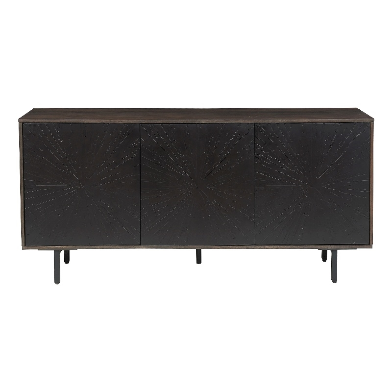 64 Inch Cosmo TV Stand Console- 3-Door Cabinet- Brown & Black Mango Wood