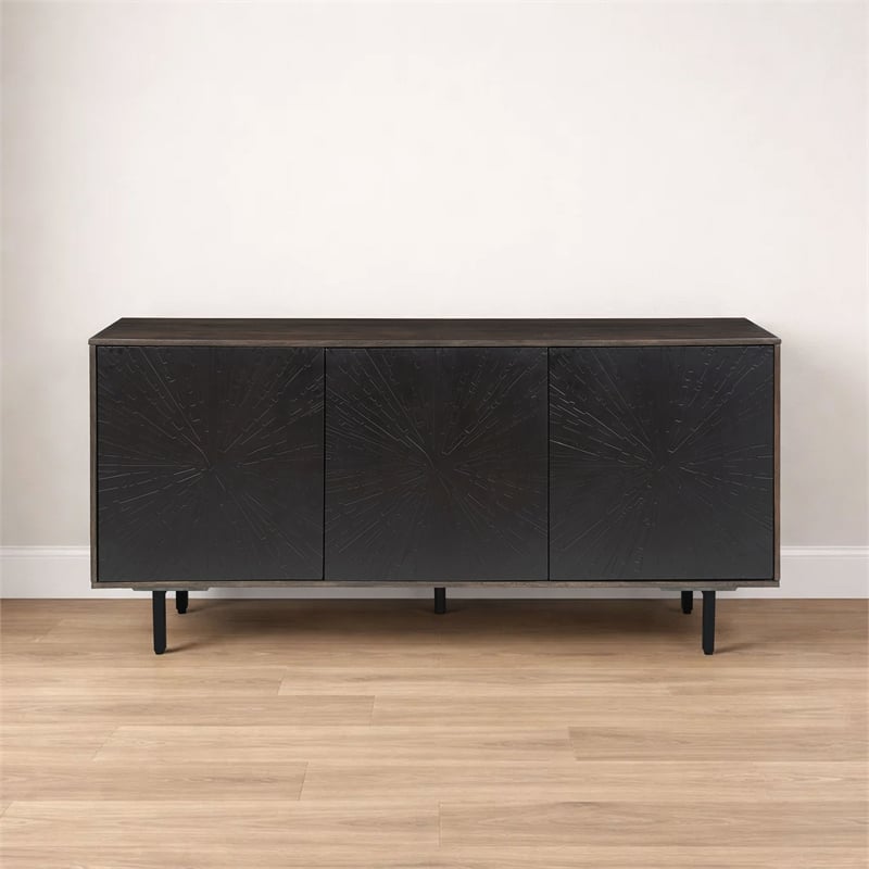 64 Inch Cosmo TV Stand Console- 3-Door Cabinet- Brown & Black Mango Wood