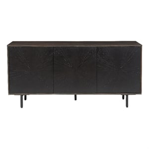 64 Inch Cosmo TV Stand Console- 3-Door Cabinet- Brown & Black Mango Wood