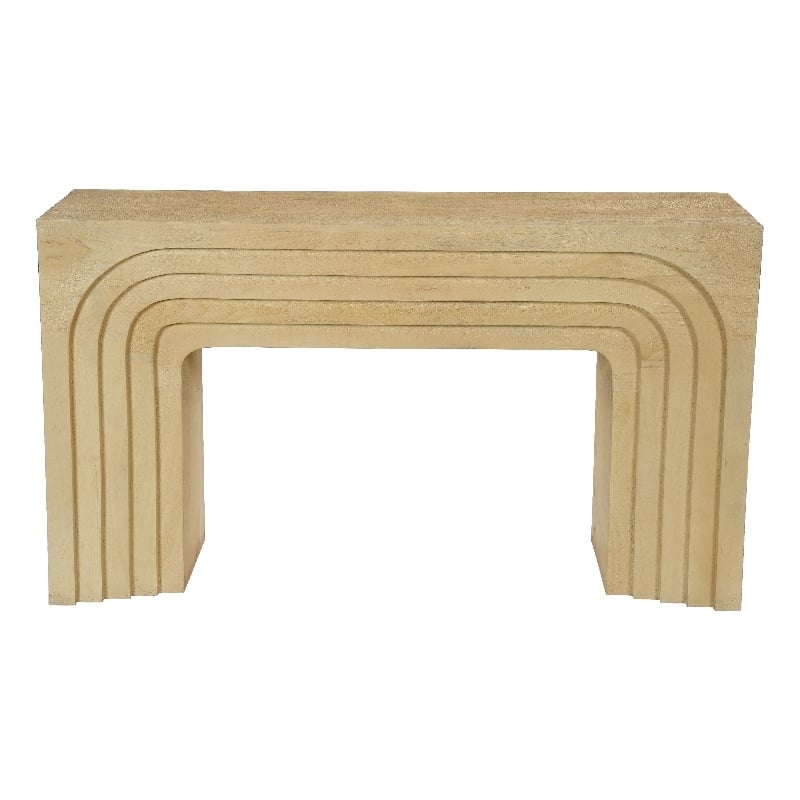 Kesna Console Sofa Table- 53 Inch Sculpted Arch- Light Beige Mango Wood