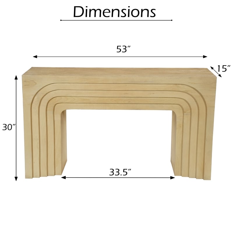 Kesna Console Sofa Table- 53 Inch Sculpted Arch- Light Beige Mango Wood