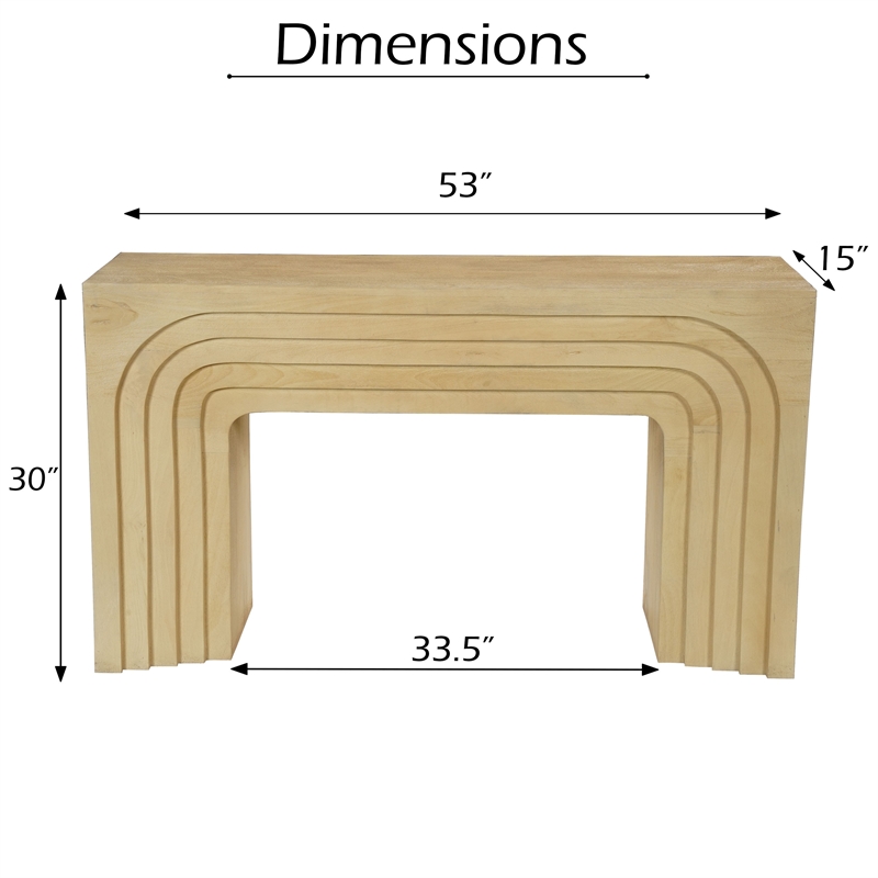 Kesna Console Sofa Table- 53 Inch Sculpted Arch- Light Beige Mango Wood