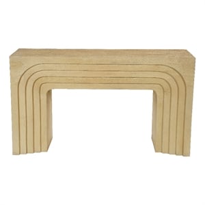 Kesna Console Sofa Table- 53 Inch Sculpted Arch- Light Beige Mango Wood
