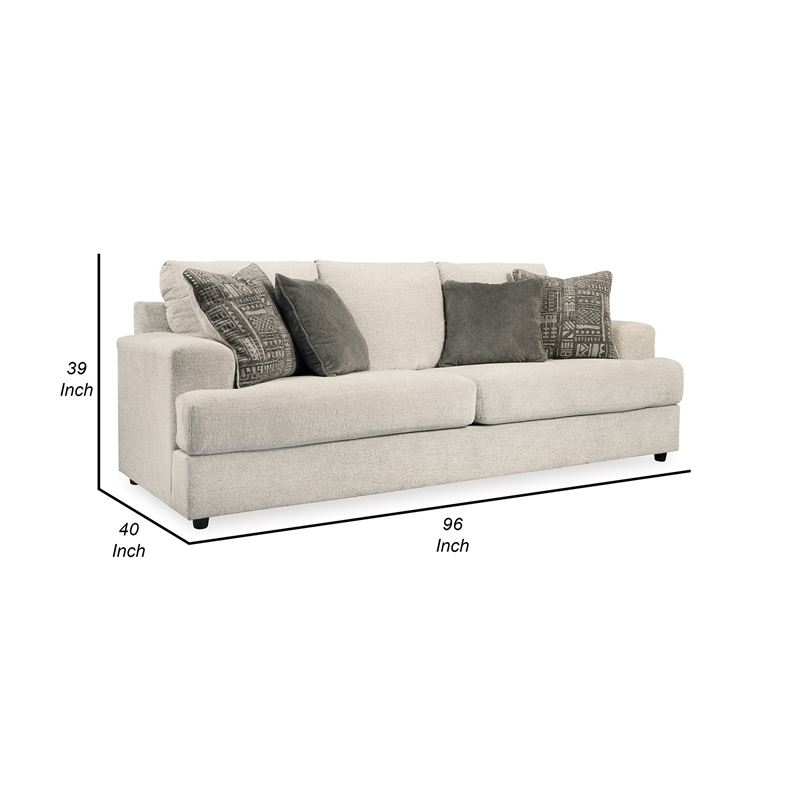 Tren 3 Seater 96 Inch Sofa with 4 Jacquard Throw Pillows -Wide Track Arms