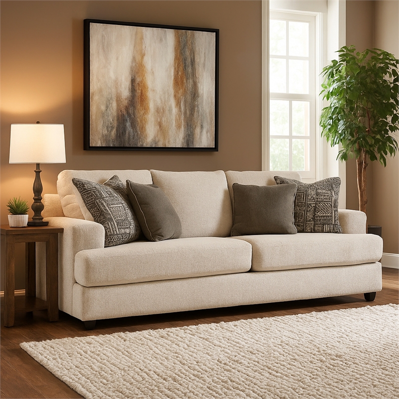 Tren 3 Seater 96 Inch Sofa with 4 Jacquard Throw Pillows -Wide Track Arms