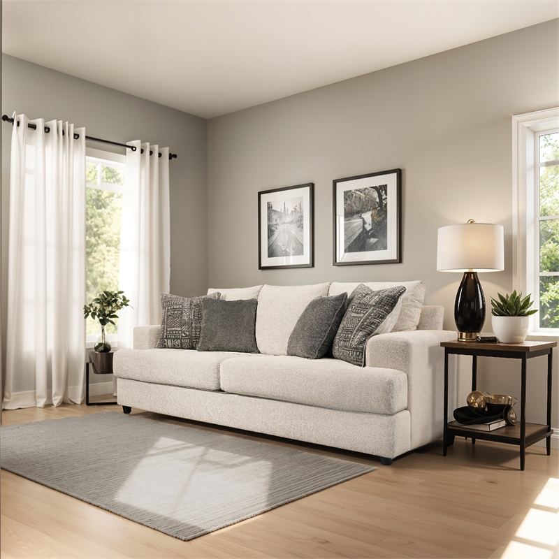 Tren 3 Seater 96 Inch Sofa with 4 Jacquard Throw Pillows -Wide Track Arms