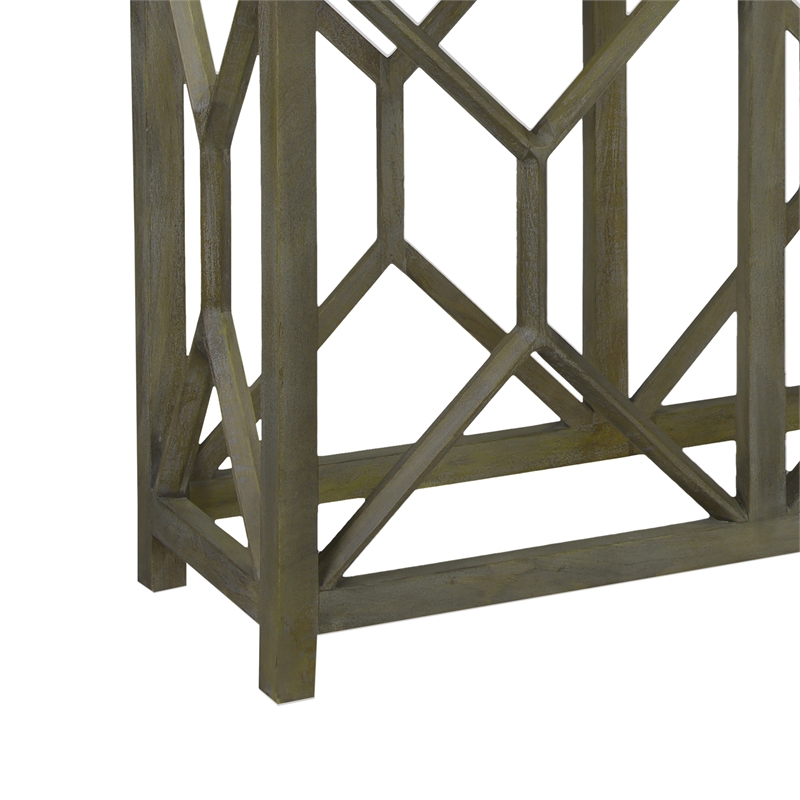 Agas 41 Inch Sofa Console Table-Genuine Marble Top-Sandblasted Gray Mango Wood