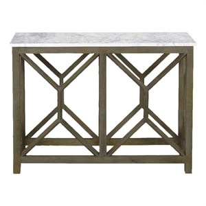 Agas 41 Inch Sofa Console Table-Genuine Marble Top-Sandblasted Gray Mango Wood