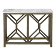 Agas 41 Inch Sofa Console Table-Genuine Marble Top-Sandblasted Gray Mango Wood