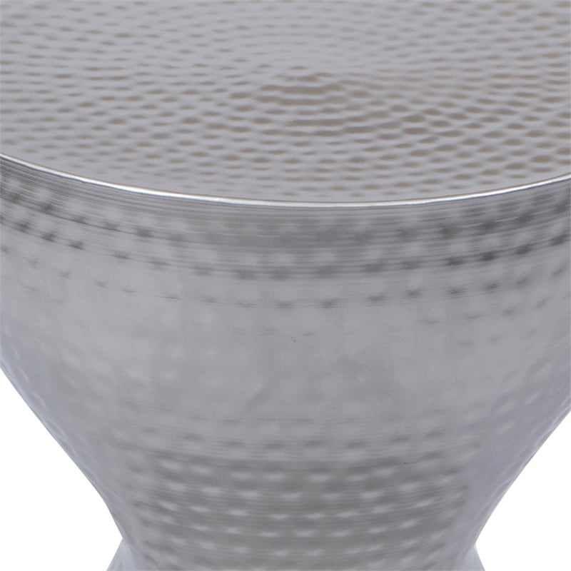 Industrial Style Hammered Texture Iron Stool with Hourglass Shaped Body- Silver