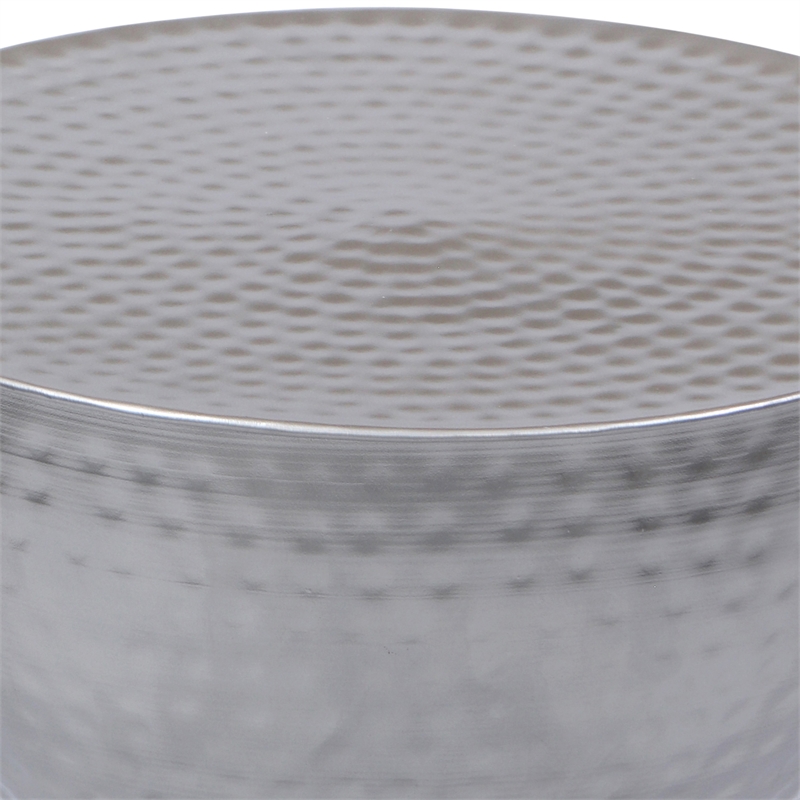 Industrial Style Hammered Texture Iron Stool with Hourglass Shaped Body- Silver