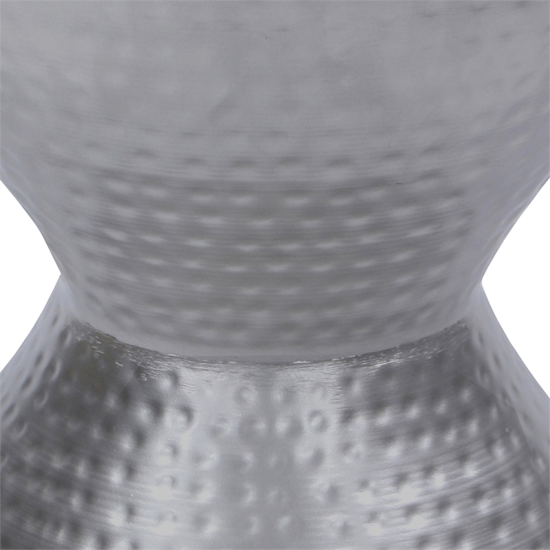 Industrial Style Hammered Texture Iron Stool with Hourglass Shaped Body- Silver