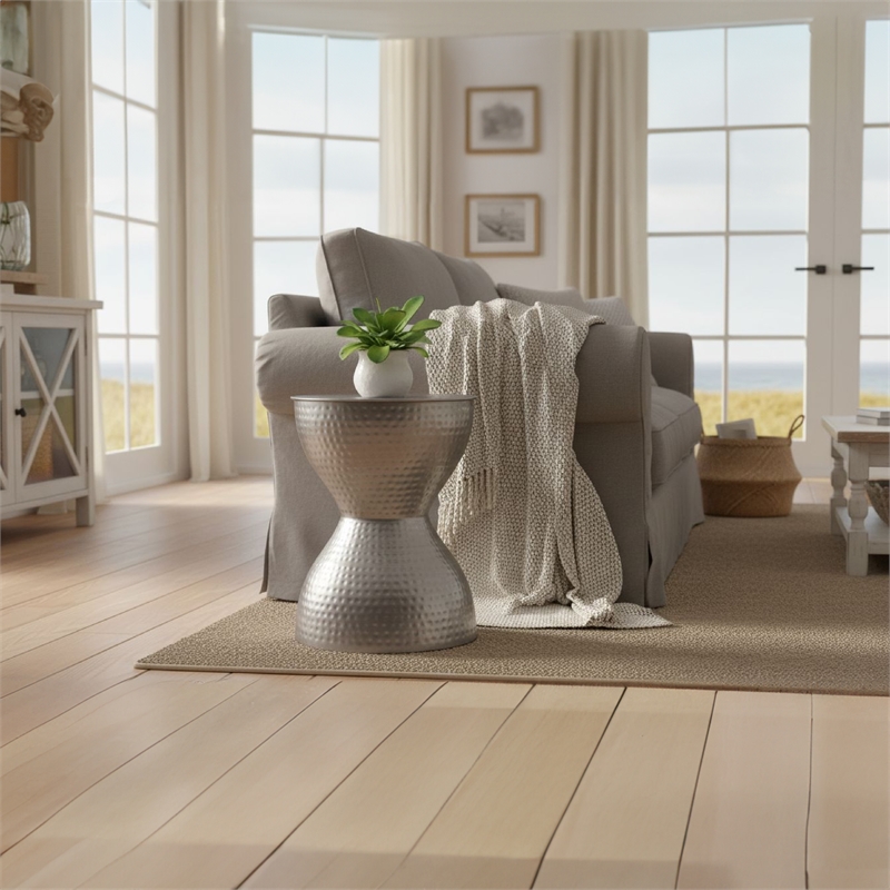 Industrial Style Hammered Texture Iron Stool with Hourglass Shaped Body- Silver