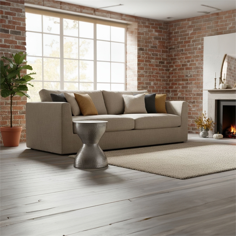 Industrial Style Hammered Texture Iron Stool with Hourglass Shaped Body- Silver