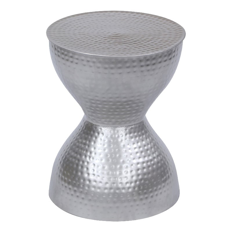 Industrial Style Hammered Texture Iron Stool with Hourglass Shaped Body- Silver