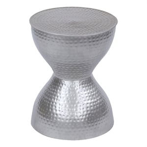 Industrial Style Hammered Texture Iron Stool with Hourglass Shaped Body- Silver