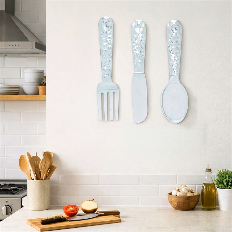 Artistic Cutlery Wall Decor In Aluminum- Set of Three- Silver
