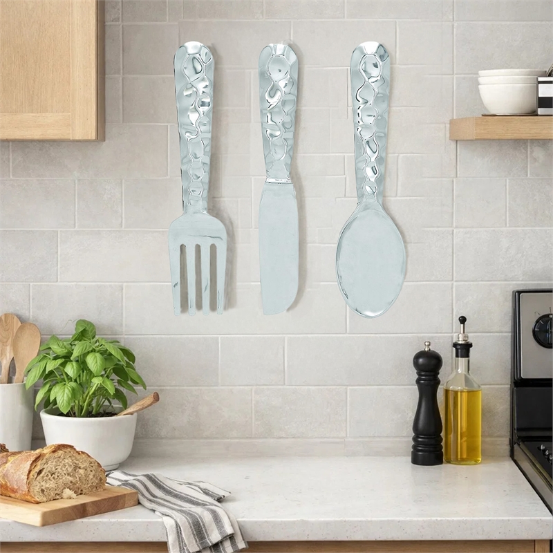 Artistic Cutlery Wall Decor In Aluminum- Set of Three- Silver