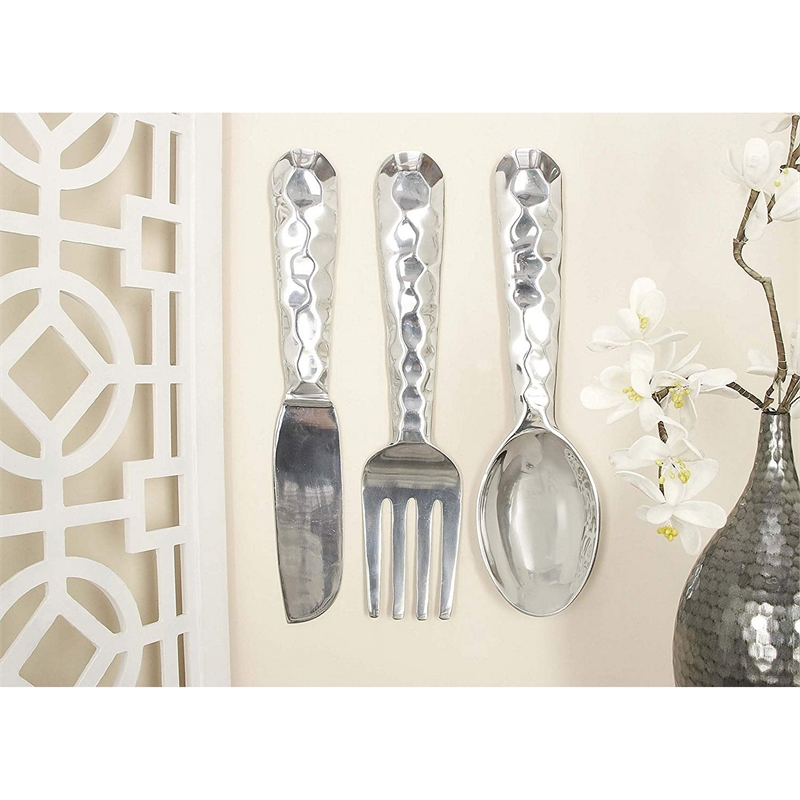 Artistic Cutlery Wall Decor In Aluminum- Set of Three- Silver