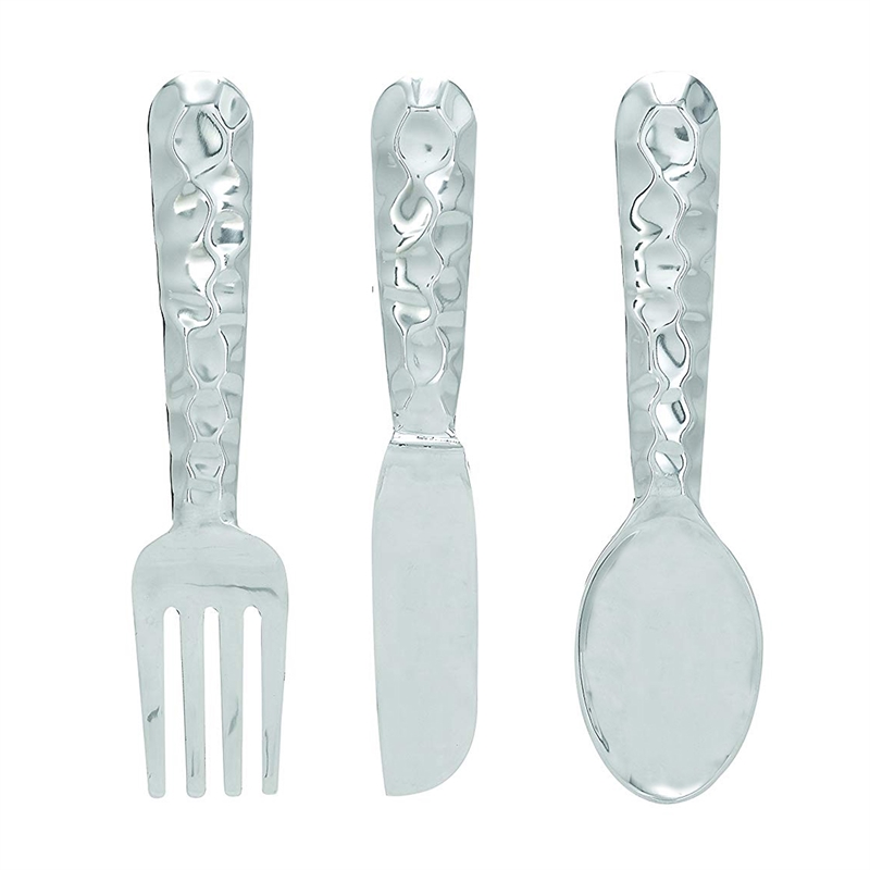 Artistic Cutlery Wall Decor In Aluminum- Set of Three- Silver