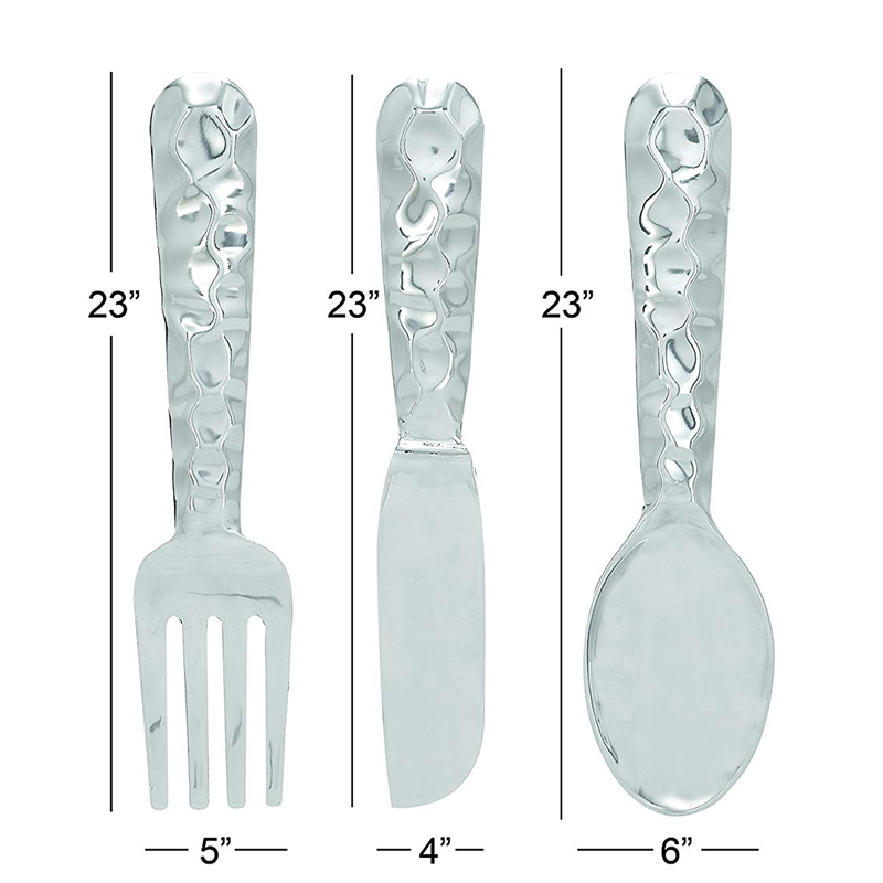Artistic Cutlery Wall Decor In Aluminum- Set of Three- Silver