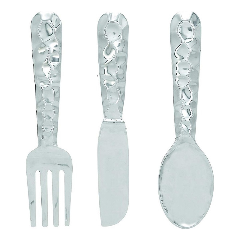 Artistic Cutlery Wall Decor In Aluminum- Set of Three- Silver