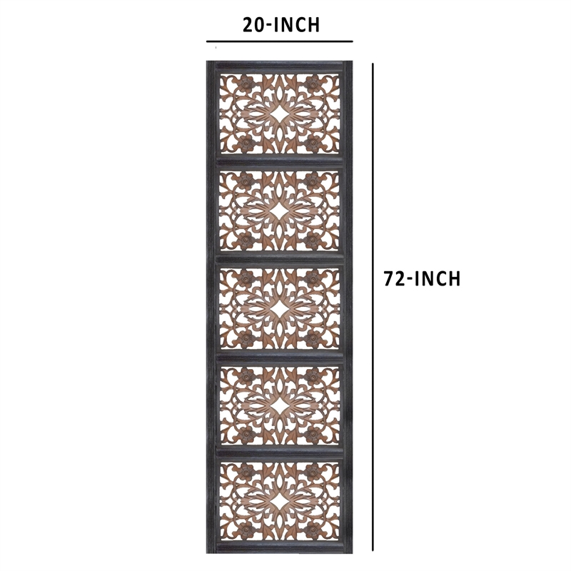 Rectangular Wall Panel with Intricate Floral Carvings- Burnt Black