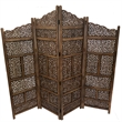 Benzara Hand Carved Foldable 4 Panel Wooden Partition Screen/RoomDivider-Brown
