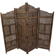 Benzara Hand Carved Foldable 4 Panel Wooden Partition Screen/RoomDivider-Brown