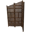 Benzara Hand Carved Foldable 4 Panel Wooden Partition Screen/RoomDivider-Brown