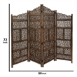 Benzara Hand Carved Foldable 4 Panel Wooden Partition Screen/RoomDivider-Brown