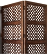 Decorative Four Panel Mango Wood Hinged Room Divider with Circular Cutout Design