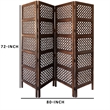 Decorative Four Panel Mango Wood Hinged Room Divider with Circular Cutout Design