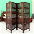Decorative Four Panel Mango Wood Hinged Room Divider with Circular Cutout Design