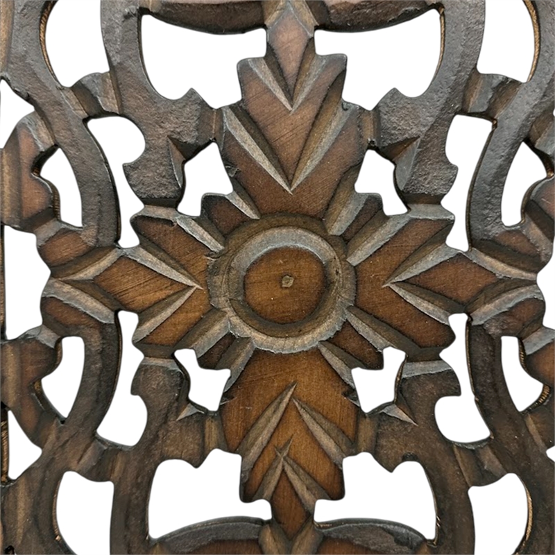 Benzara Floral Hand Carved Wooden Wall Panels- Assortment of Two- Brown