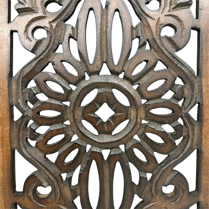 Benzara Floral Hand Carved Wooden Wall Panels- Assortment of Two- Brown