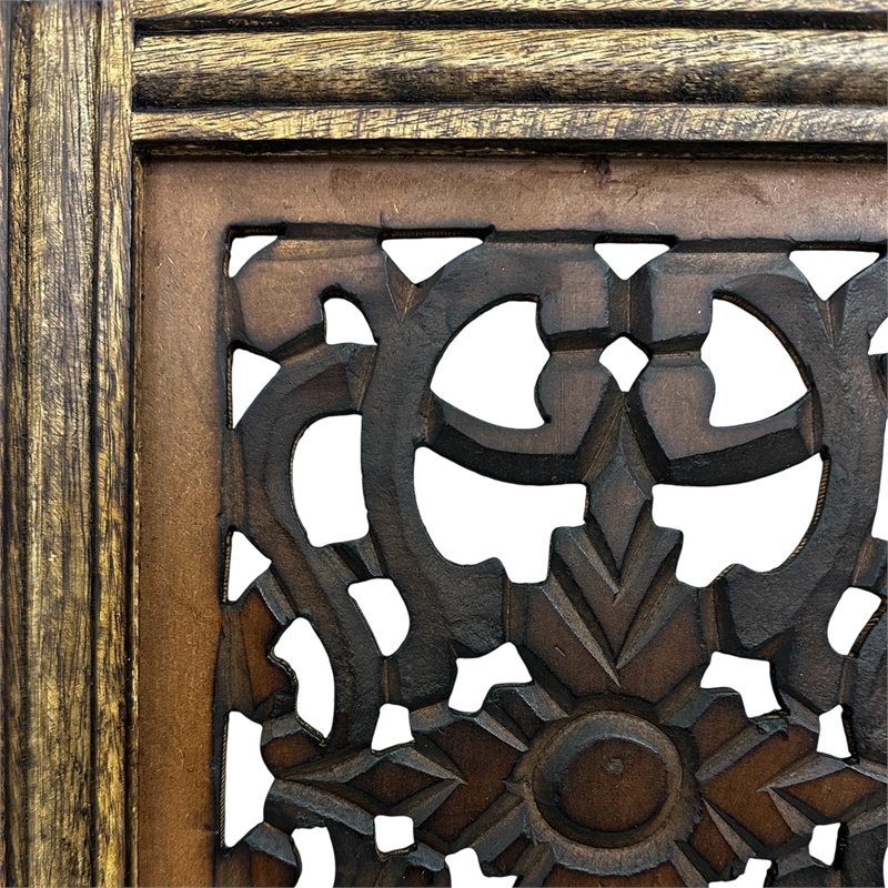 Benzara Floral Hand Carved Wooden Wall Panels- Assortment of Two- Brown